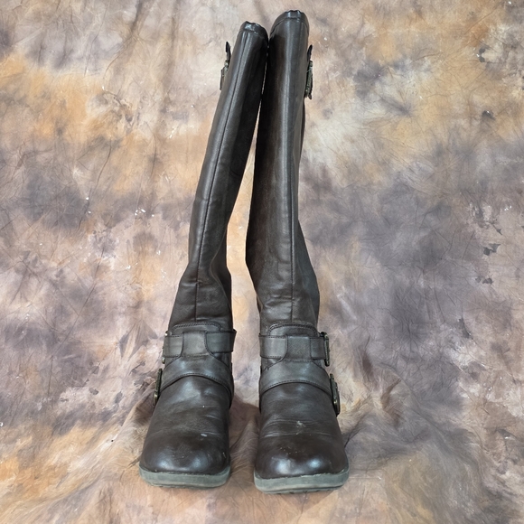 Madden Girl Riding Boots Legacie Buckle Rear Zip Chocolate Brown 9.5 - Picture 4 of 15